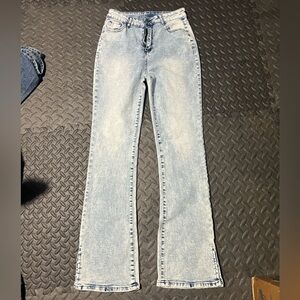 High Waisted Blue Flare Wide Leg Jeans